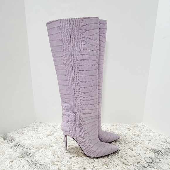 Paris Texas lilac embosed croco Stiletto knee high boots - Picture 7 of 14